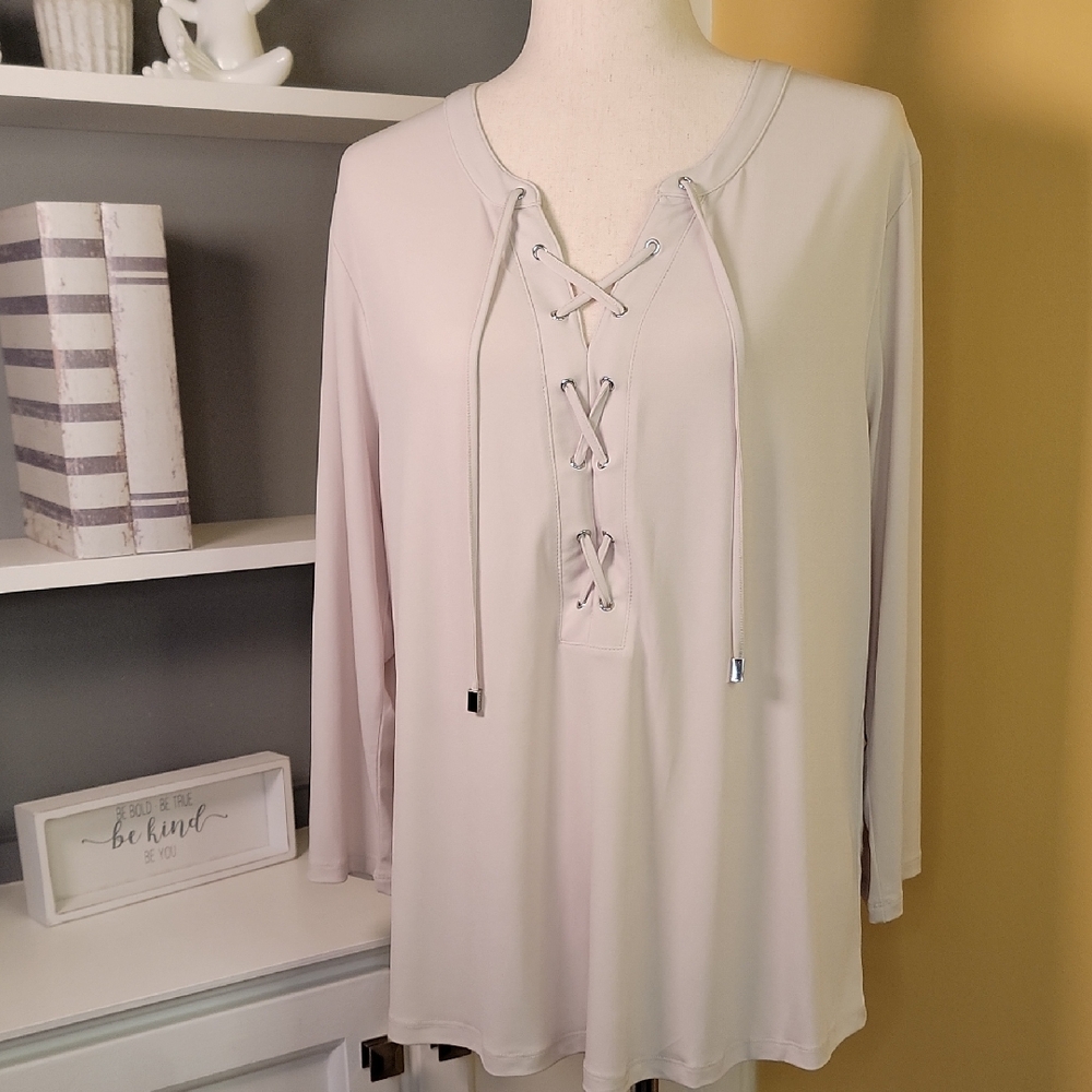 Calvin Klein Lace-Up Blouse in Light Beige Size XL
